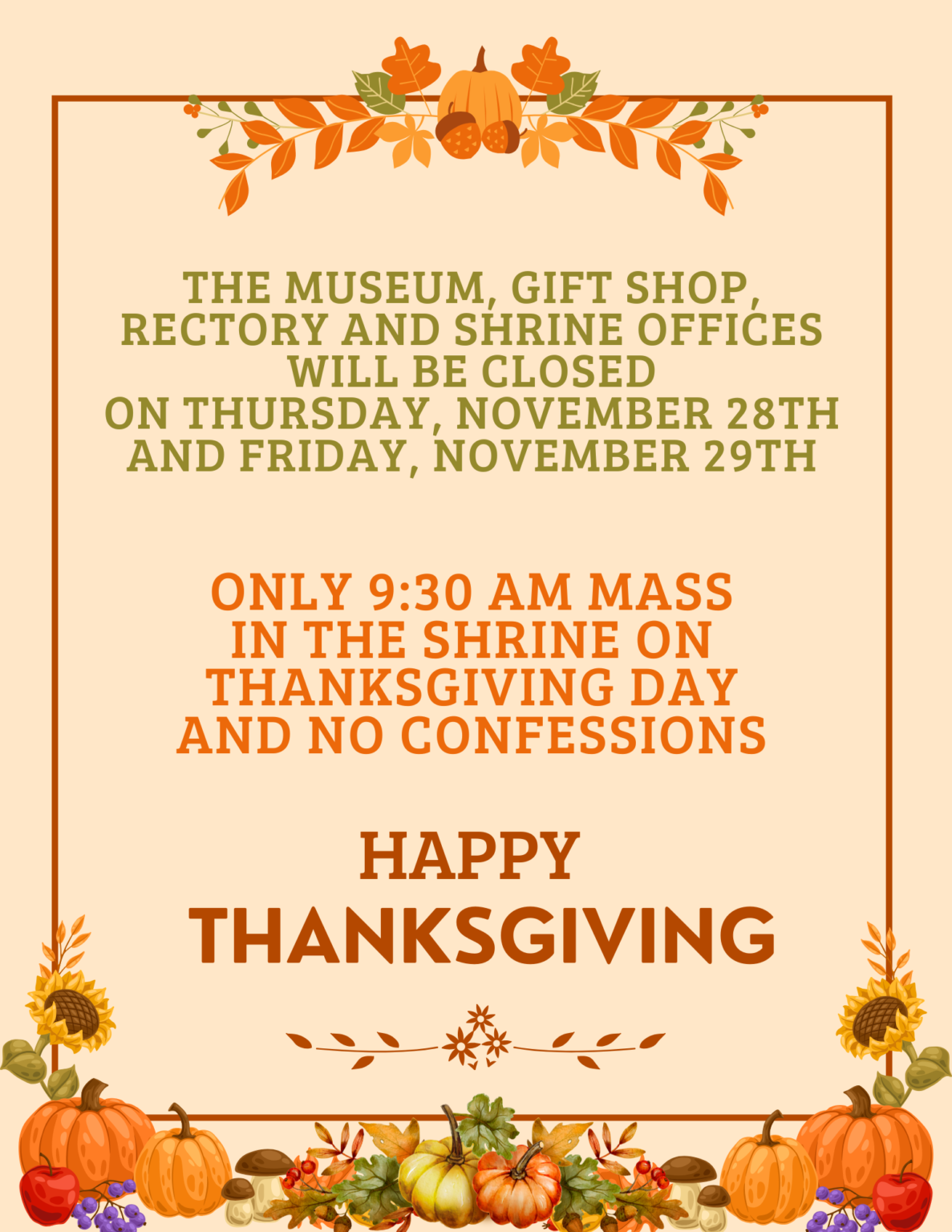 Thanksgiving 2024 Schedule St. Peter The Apostle